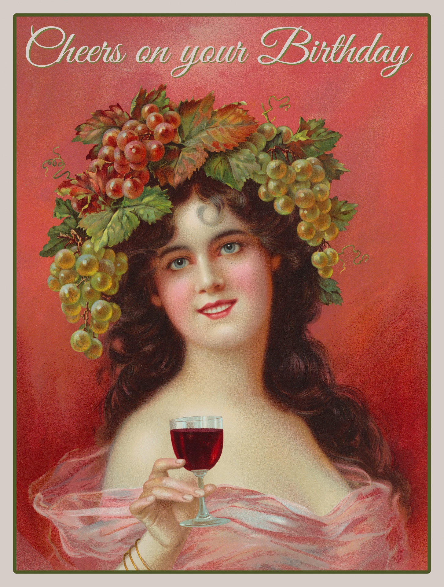 Woman Wine Glass Vintage Print