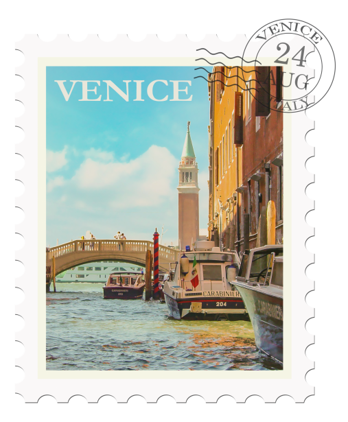 Envelope With VENICE Stamp. International Mail Postage With Postmark And  Stamps. Royalty Free SVG, Cliparts, Vectors, and Stock Illustration. Image  97121393.