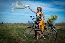 Bike, Woman, Nature, Dress