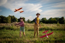 Children, Game, Field, Plane