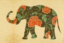 Elephant Floral Pattern Vintage
