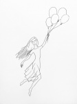 Girl, Balloons, Flight, Sky, Dream