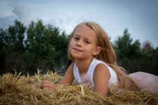 Hay, Field, Girl, Child