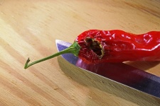 Red Chili With A Hole In On Knife