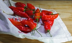 Red Chilis On An Embroidered Cloth