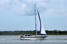 Sailboat Cruising Along The River