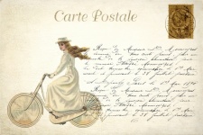 Vintage Woman Cycling Postcard