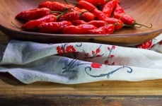 Wooden Bowl With Red Chilis