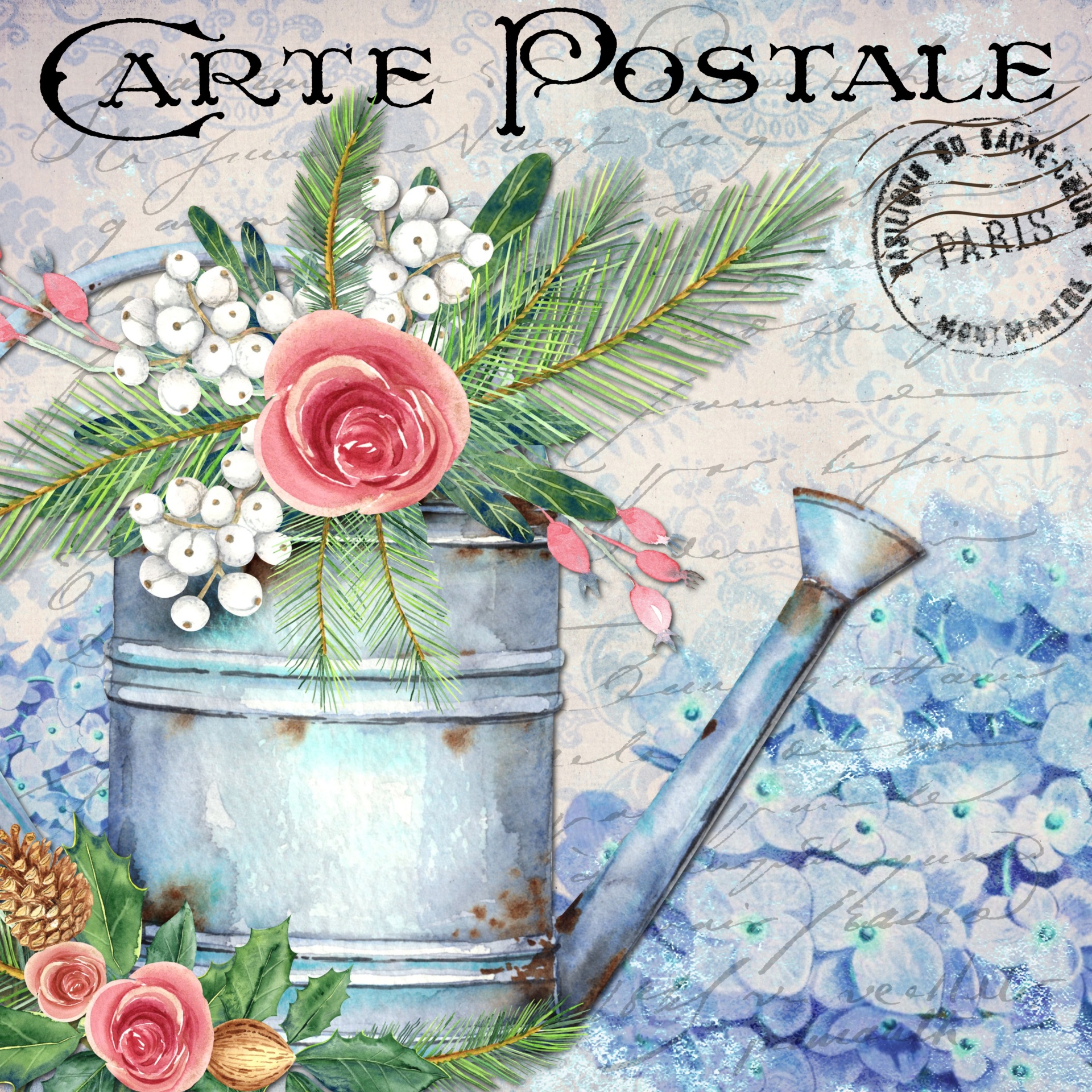 Floral Vintage French Postcard Poster