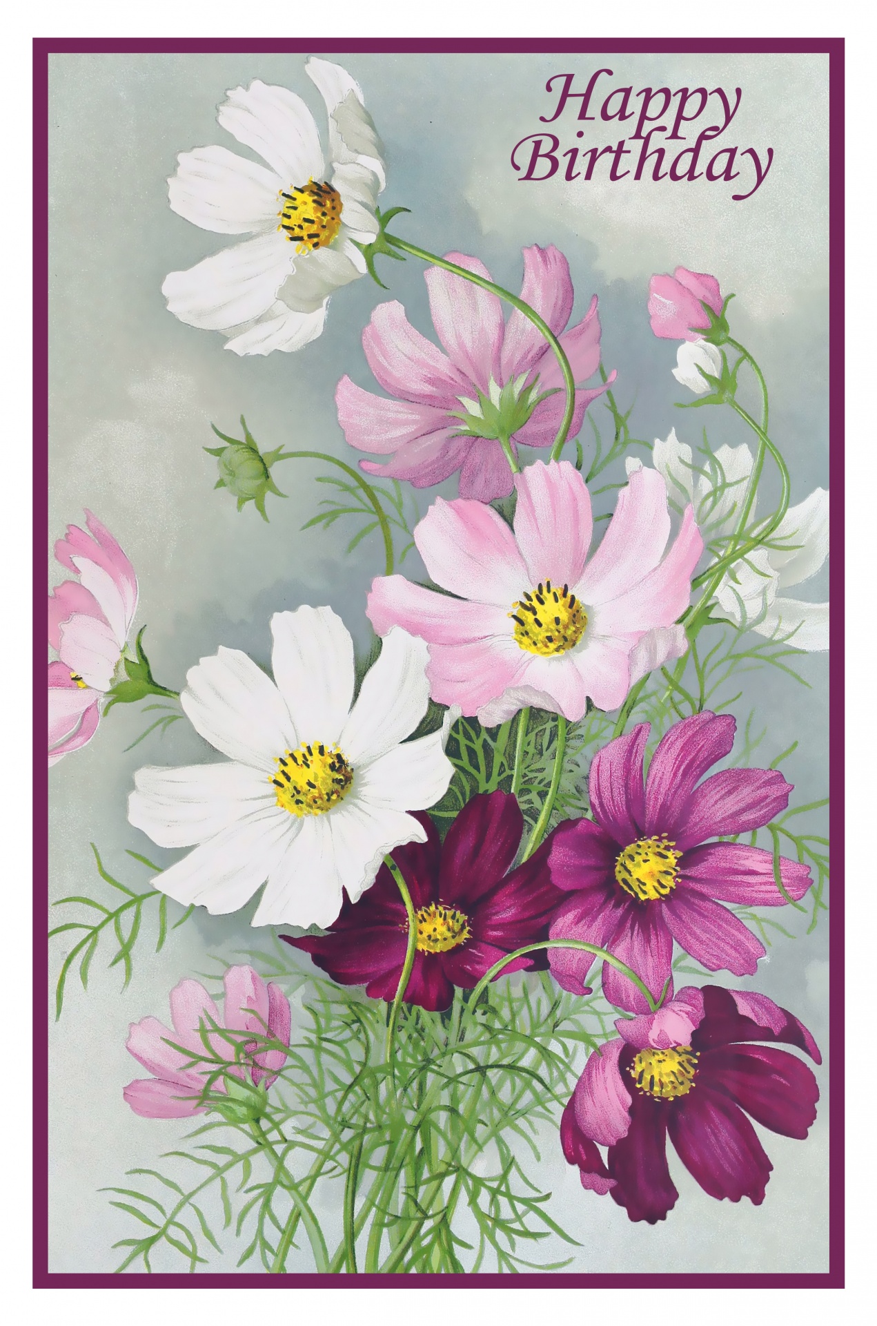 Flowers Vintage Birthday Card