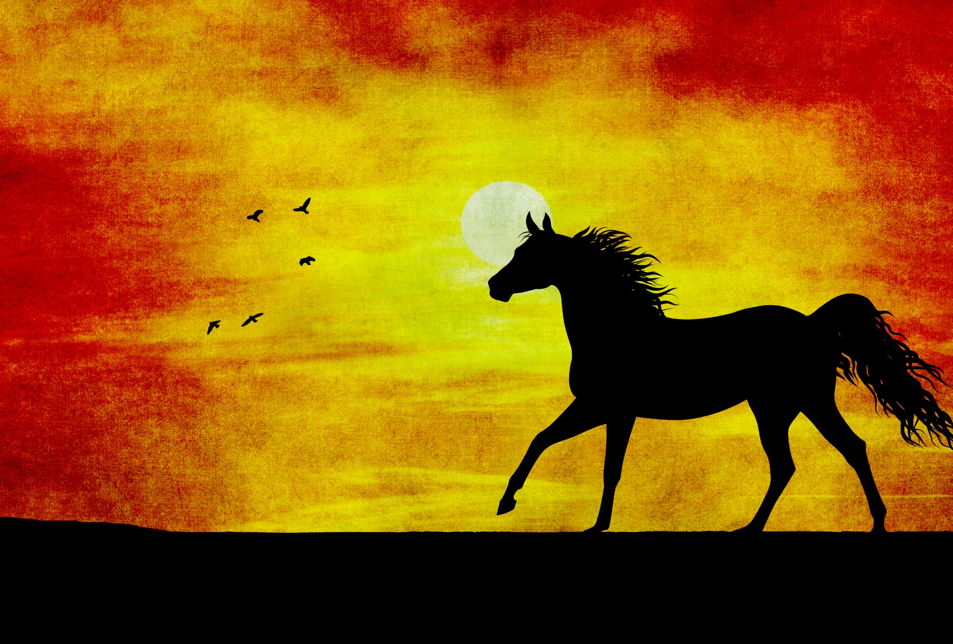 Horse Sunset Grunge Art