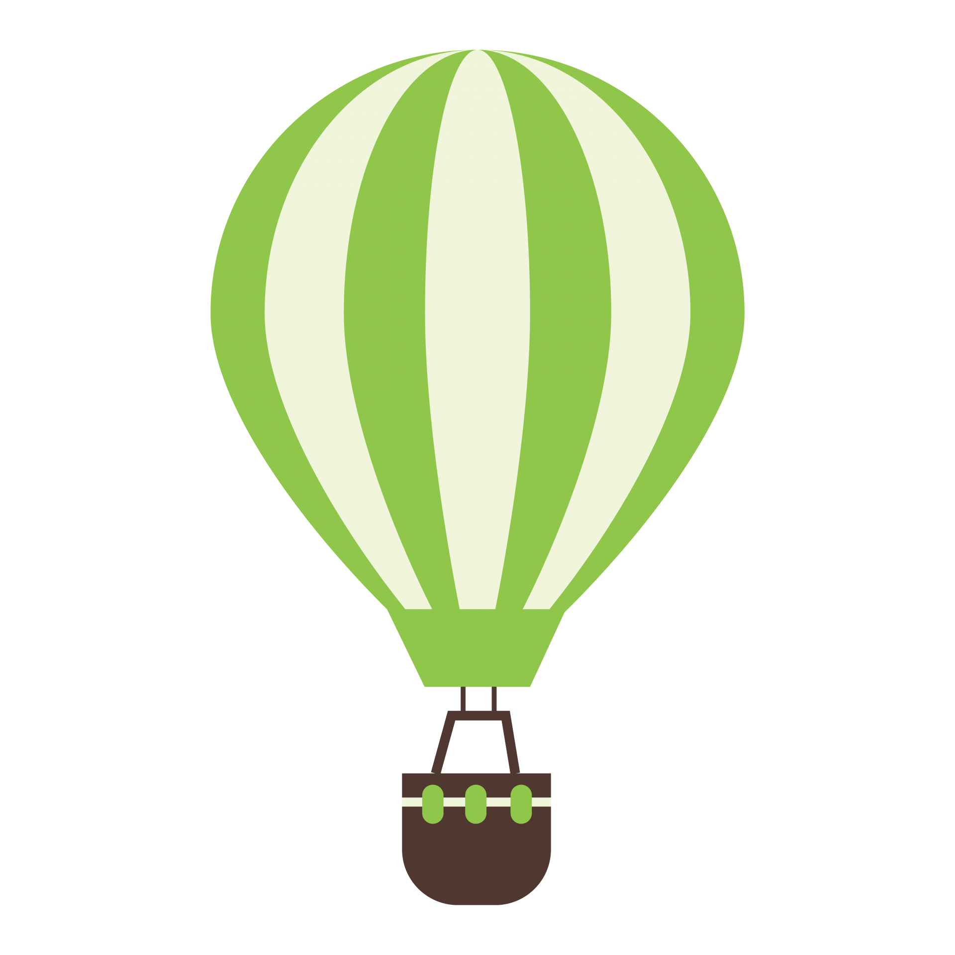 Green and white hot air balloon illustration clipart on transparent png background