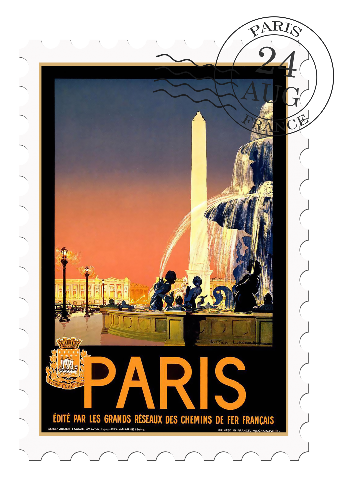 Paris Vintage Travel Postage