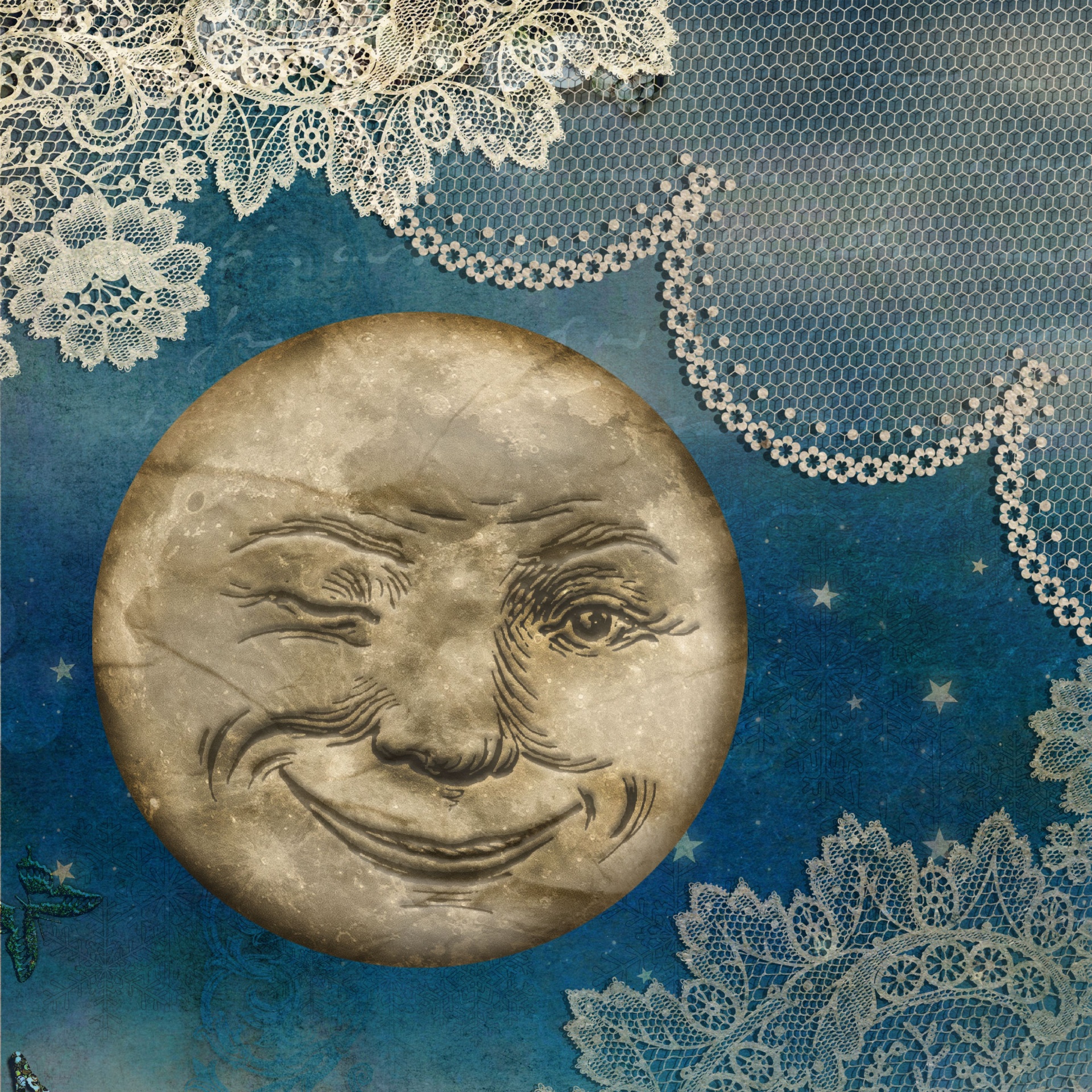 Vintage Full Moon Face Poster