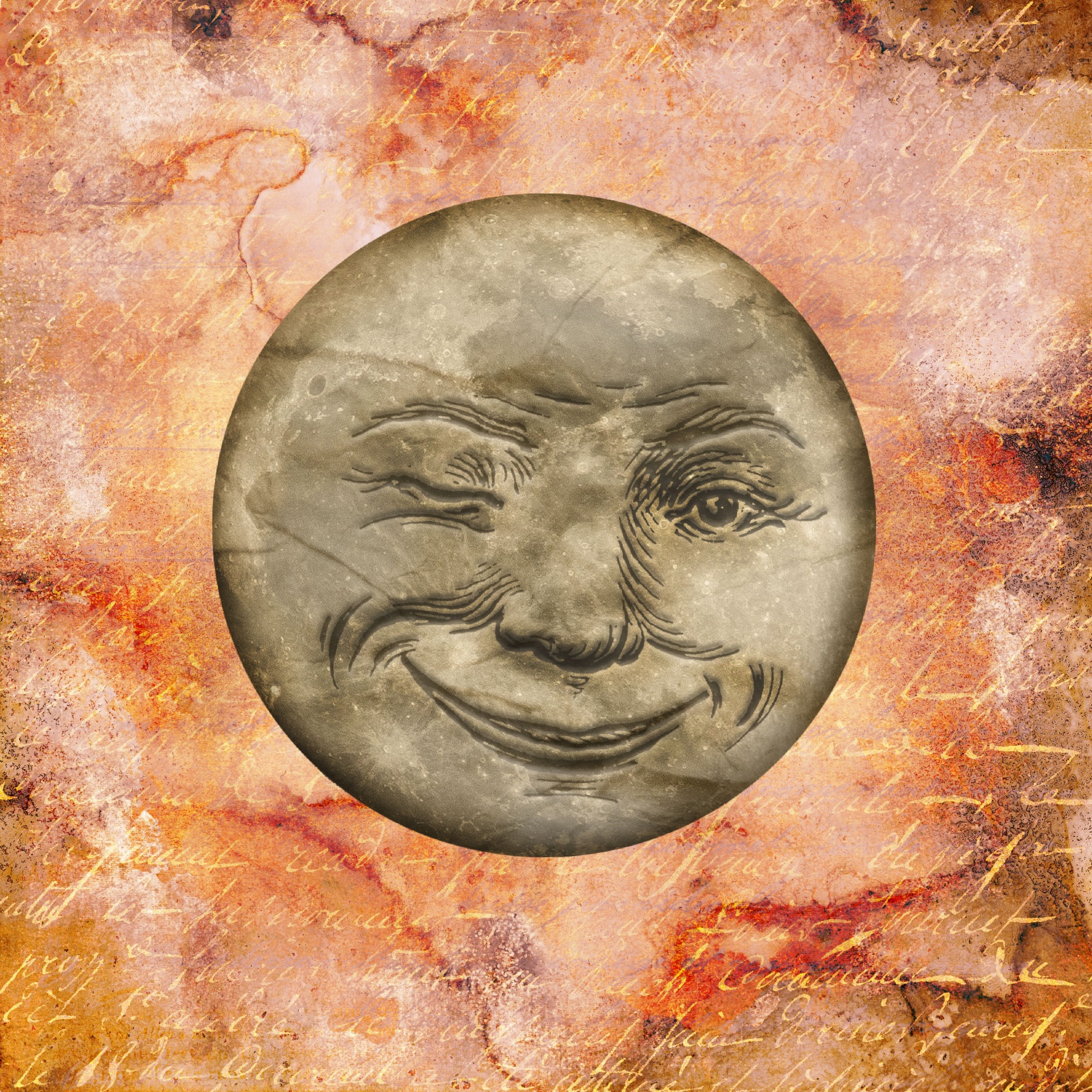 Winking Full Moon Vintage Poster