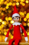 Christmas Elf On Bokeh Background