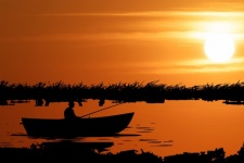 Fisherman Boat Sunset Silhouette