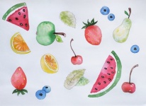 Fruit, Summer, Vitamins, Watercolor