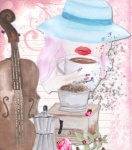 Vintage Coffee, Violin And Woman