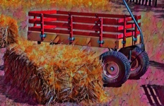 Red Wagon And Bale Of Hay