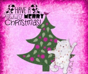 Cat Pink Christmas Tree Card