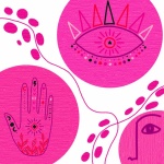 Pink Boho Abstract Eye, Face, Hand