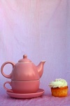 Pink Tea Pot & Cup Set With Cupcake