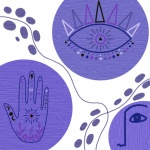 Purple Boho Abstract Eye,face,hand
