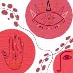 Red Boho Abstract Eye, Face, Hand