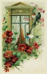 Swallow Flowers Window Vintage