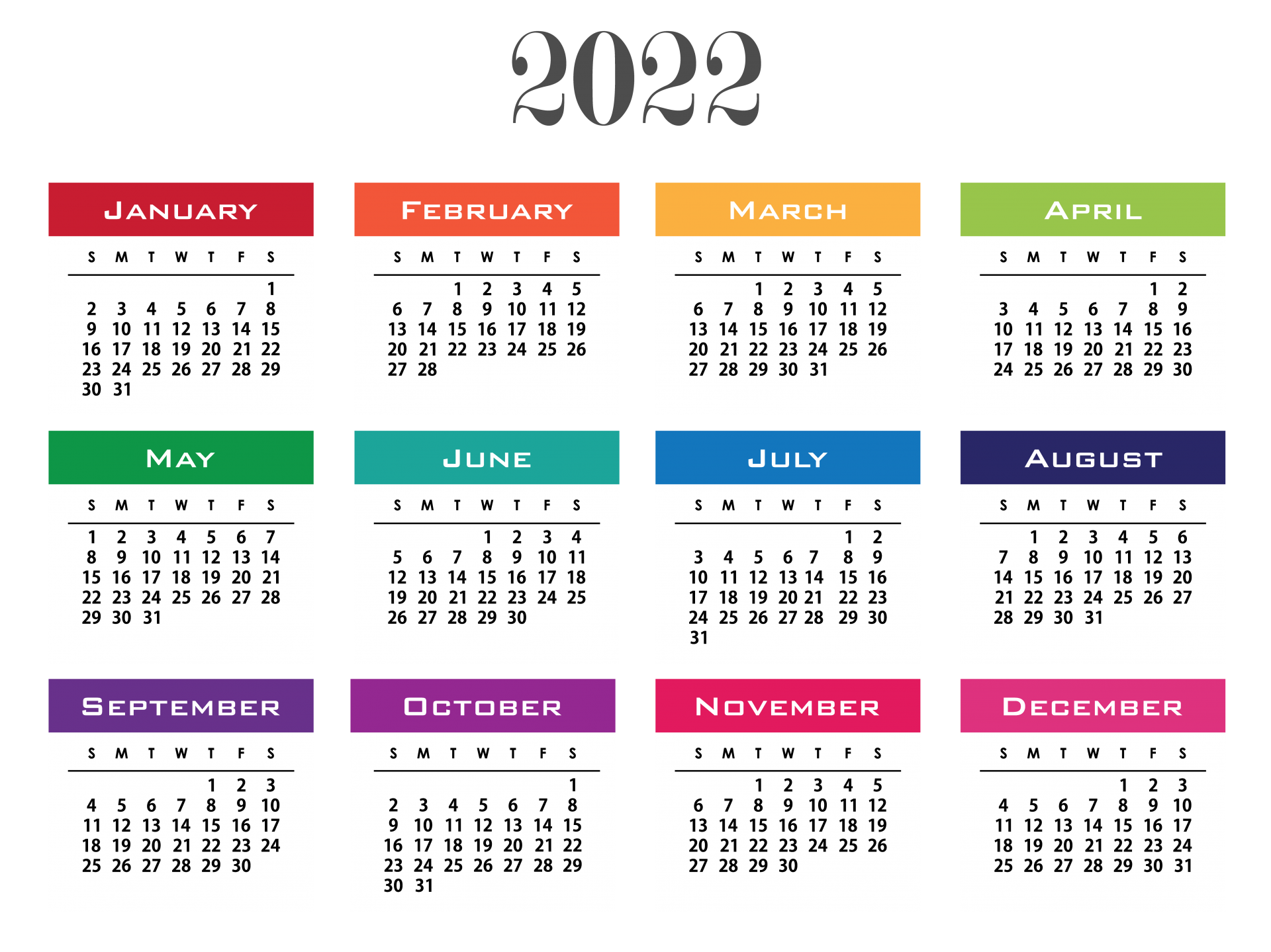 2022 Calendar Template Clipart