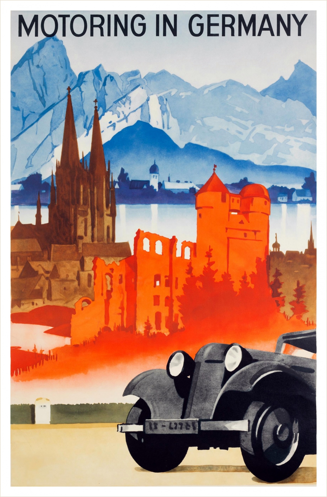 Automobile vintage art poster illustration painting drawing oldtimer Germany poster