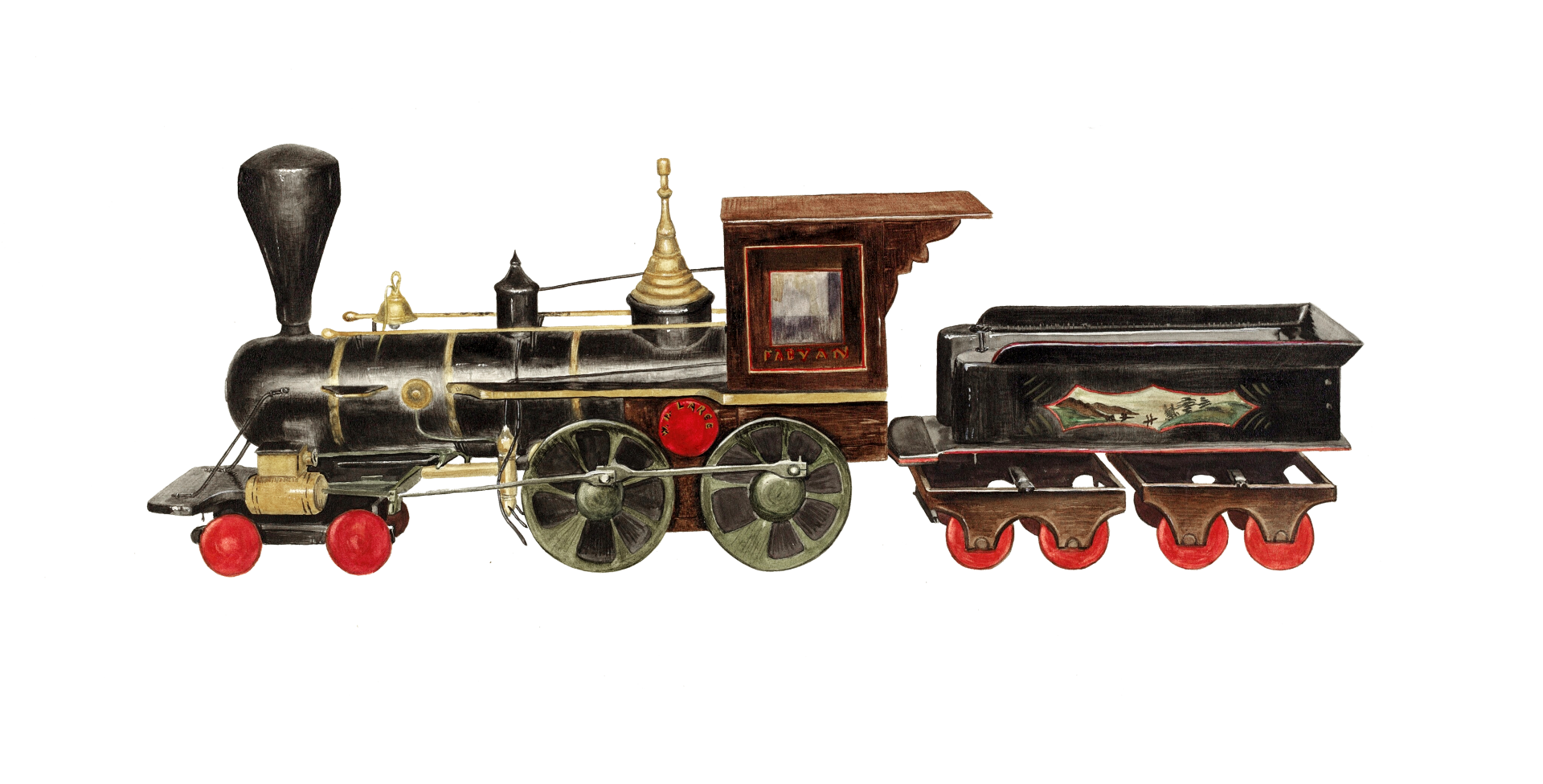 Clipart Locomotive Railroad Train Steam Locomotive Vintage Art Hand Painted Illustration Drawing Decorative Sticker with Transparent Background PNG