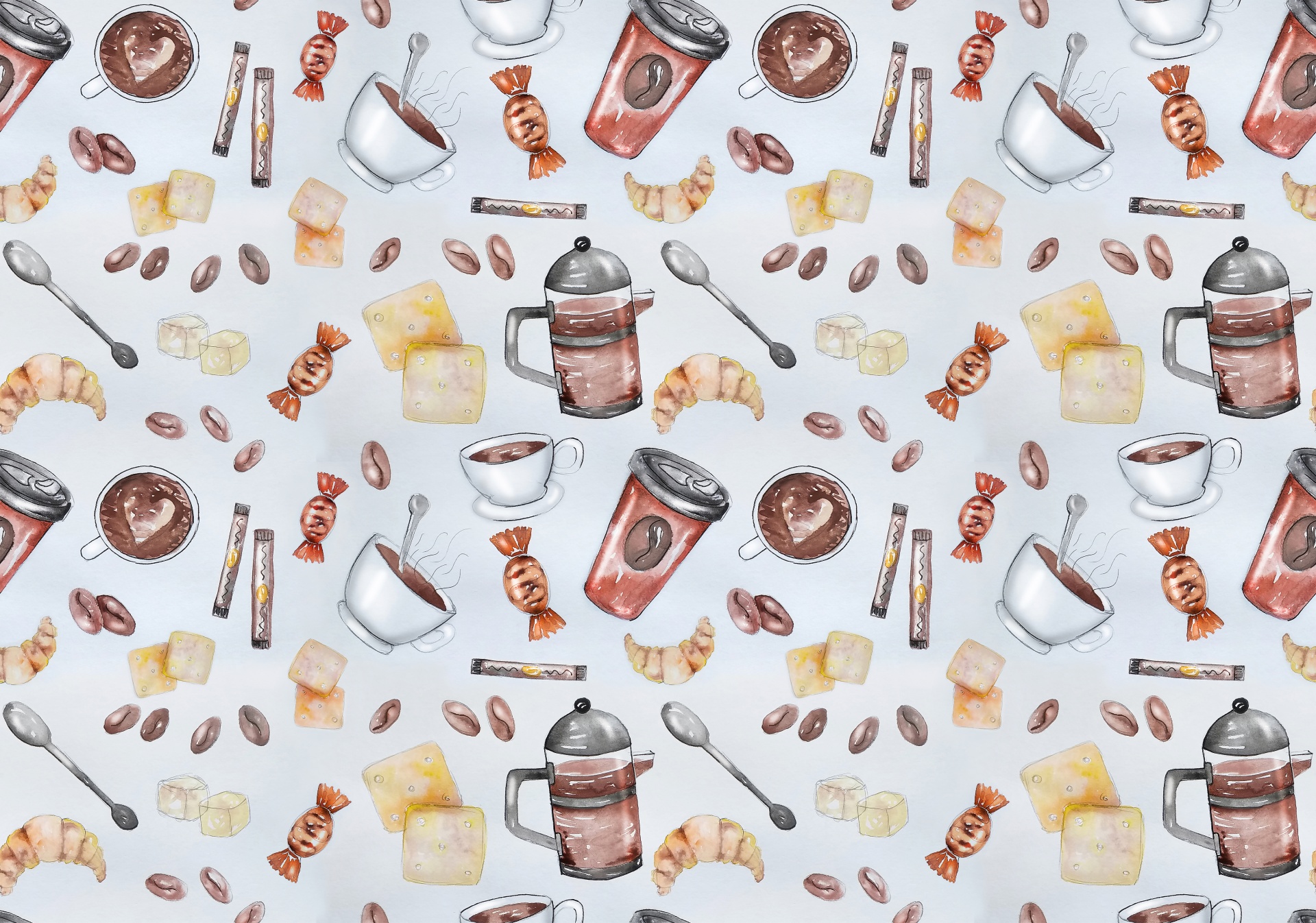 coffee, coffeemania, coffee lover, caffeine, breakfast, snack, watercolor, drawing, sketch, pattern, background, hand graphics, wallpaper, reliefs, painting, coffee ornament, pattern, print, texture, coffee background, cup of coffee