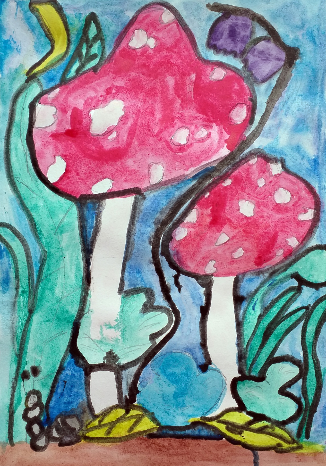 fly agaric, mushrooms, drawing, wildlife, painting, forest, sketch, fine art, children's drawing, creativity, poisonous, cute, children draw, paints, children, draw, artists, art lessons