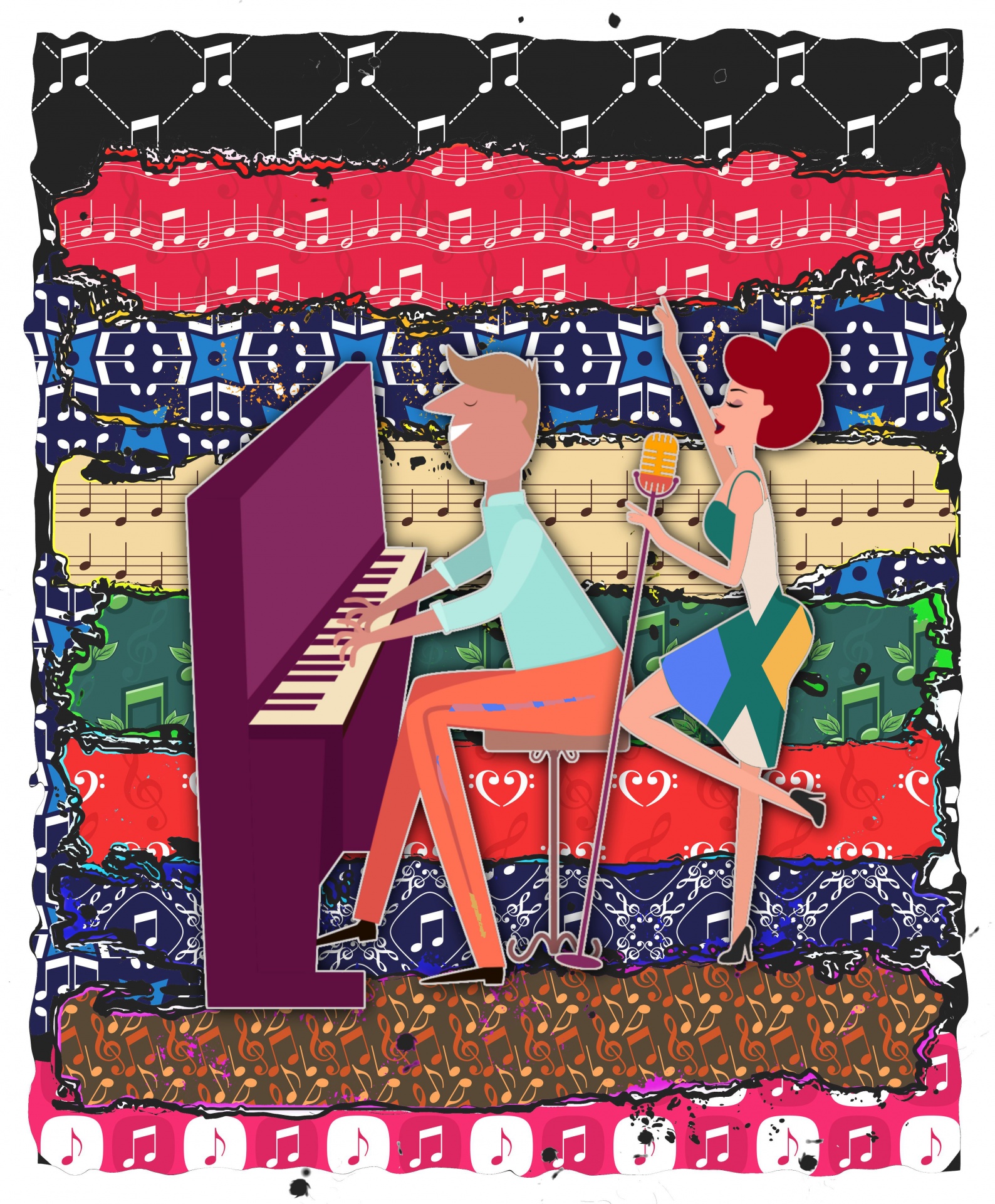Piano Player And Singer Digital Art