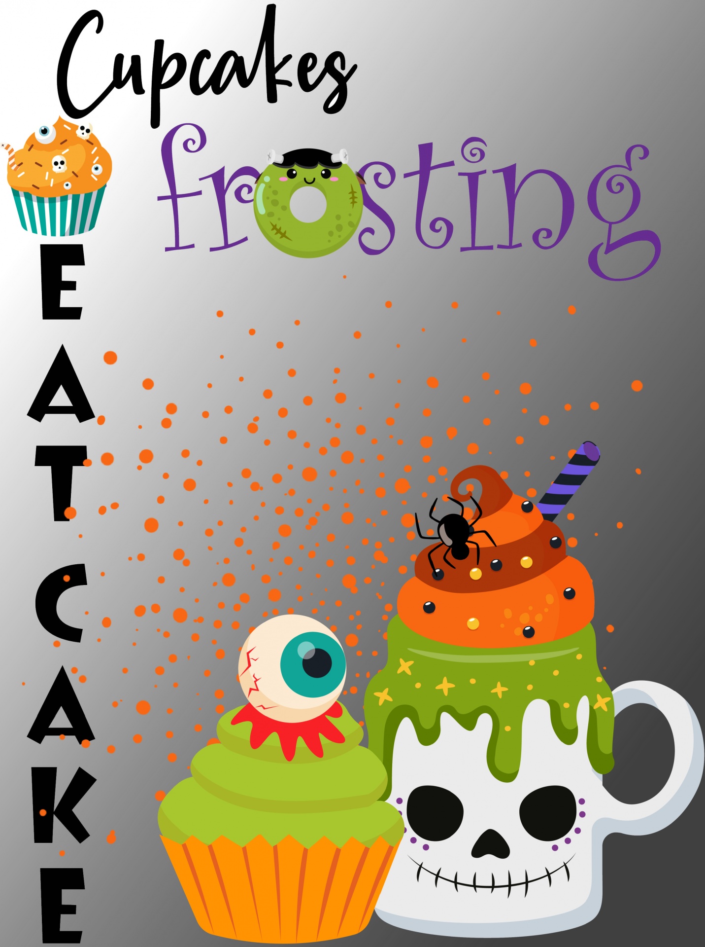 Halloween decorated cupcakes illustration
