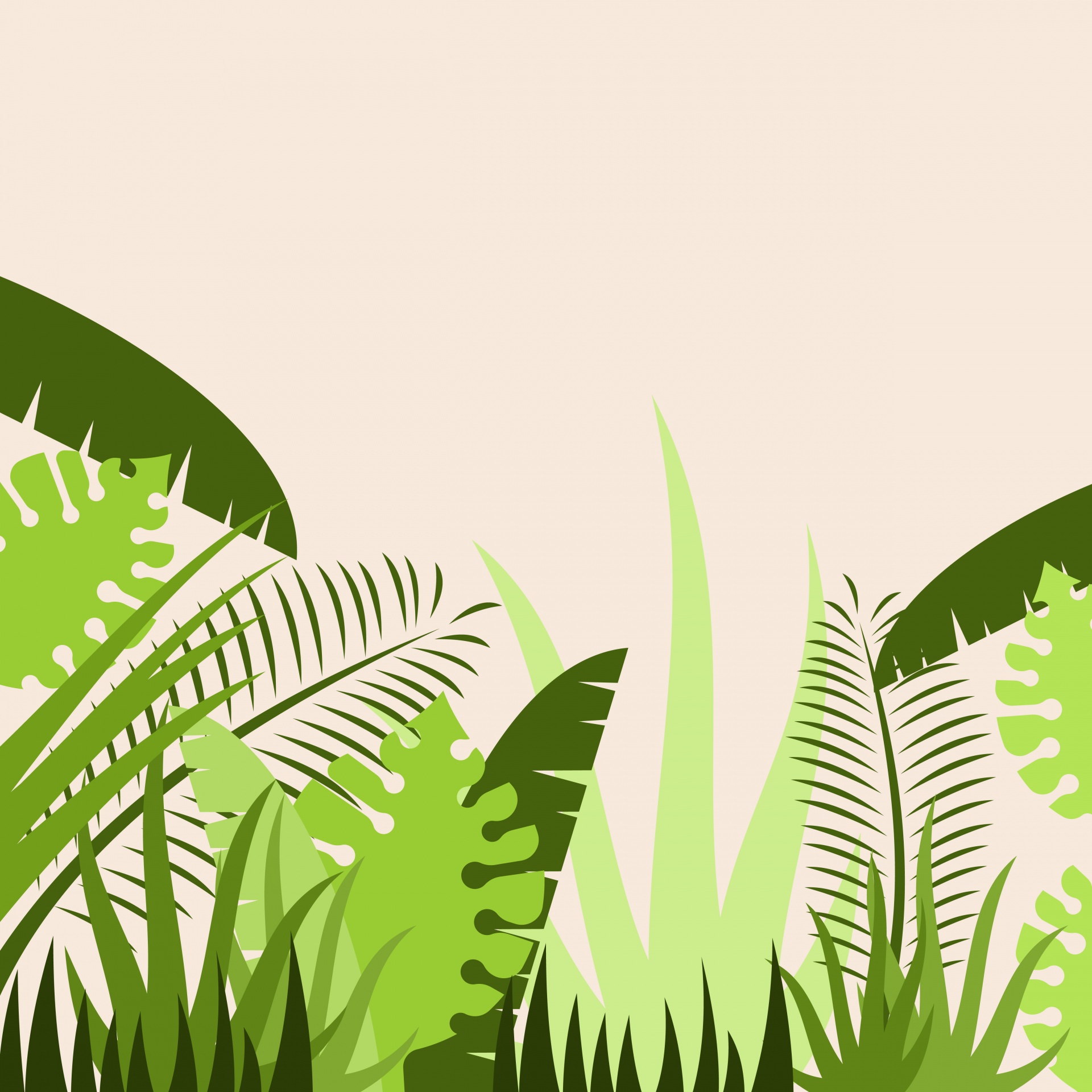 Tropical jungle leaves vector illustration backdrop in green framed on a pinkish background with copyspace, ideal for invitation cards etc