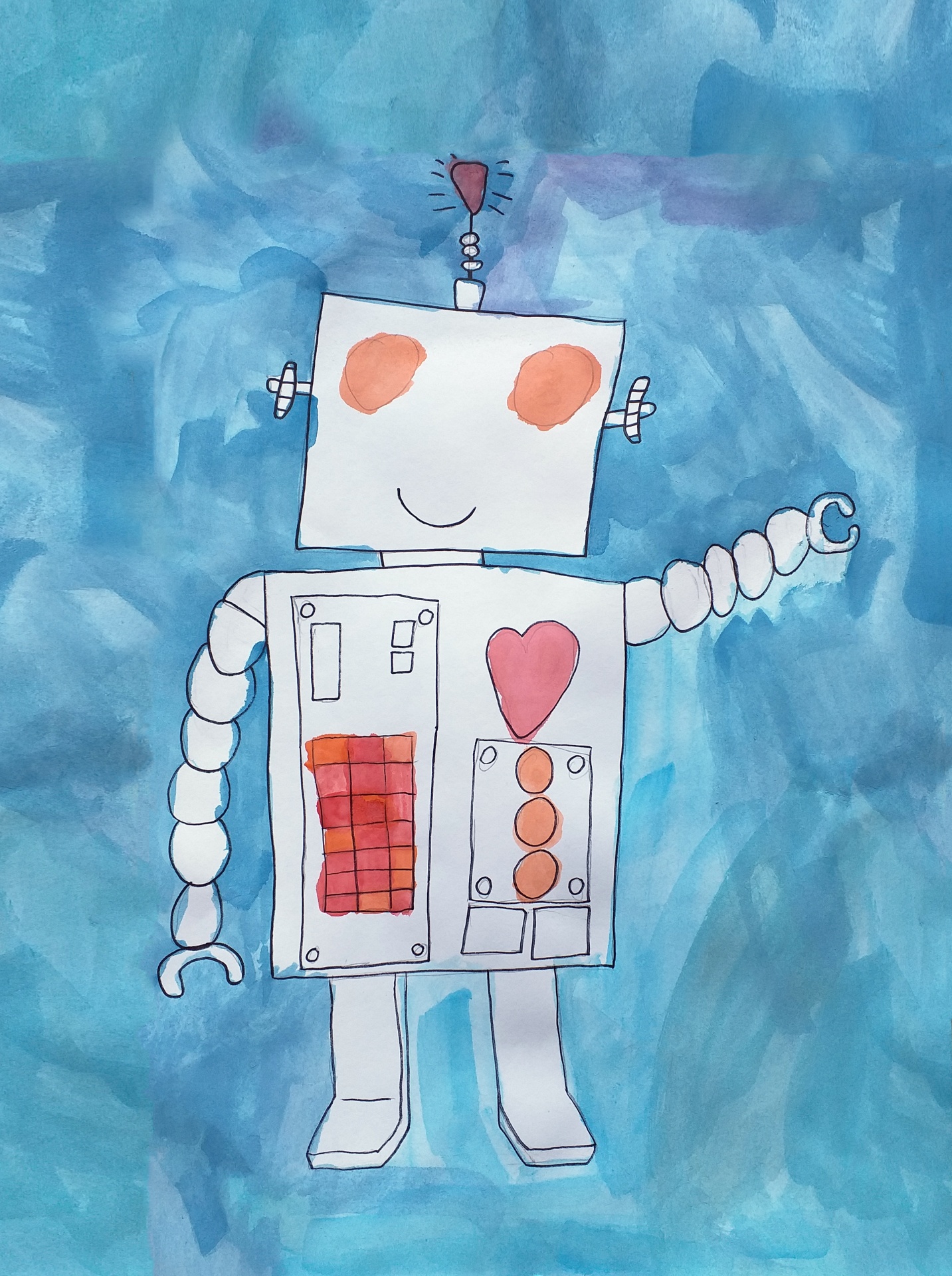 robot, friend, comrade, drawing, fine arts, assistant, cute, bot, consultant, fantasy, cyborg, peek out, children draw, paints, children, draw, artists, art lessons, children's drawing, children's creativity