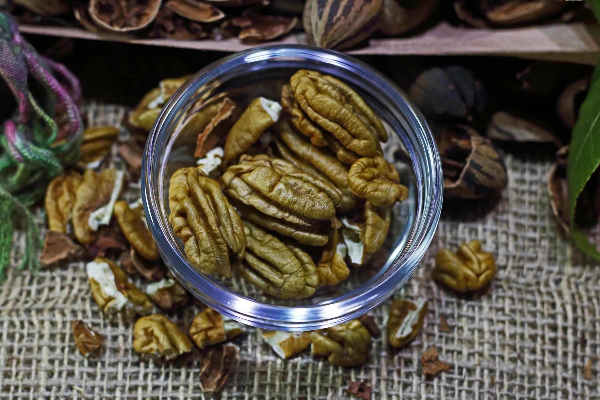 Shelled Pecan Nuts In A Glass Bowl