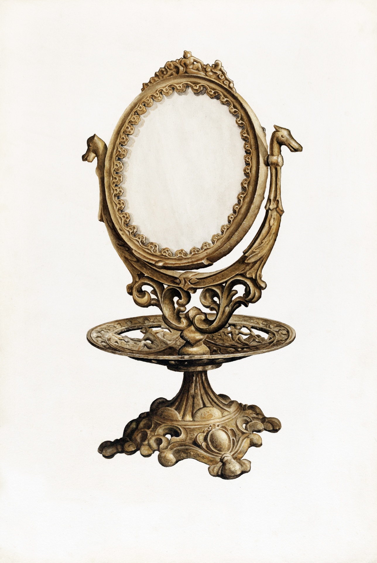 Mirror shell baroque renaissance art nouveau vintage old antique art painting illustration drawing public domain graphic