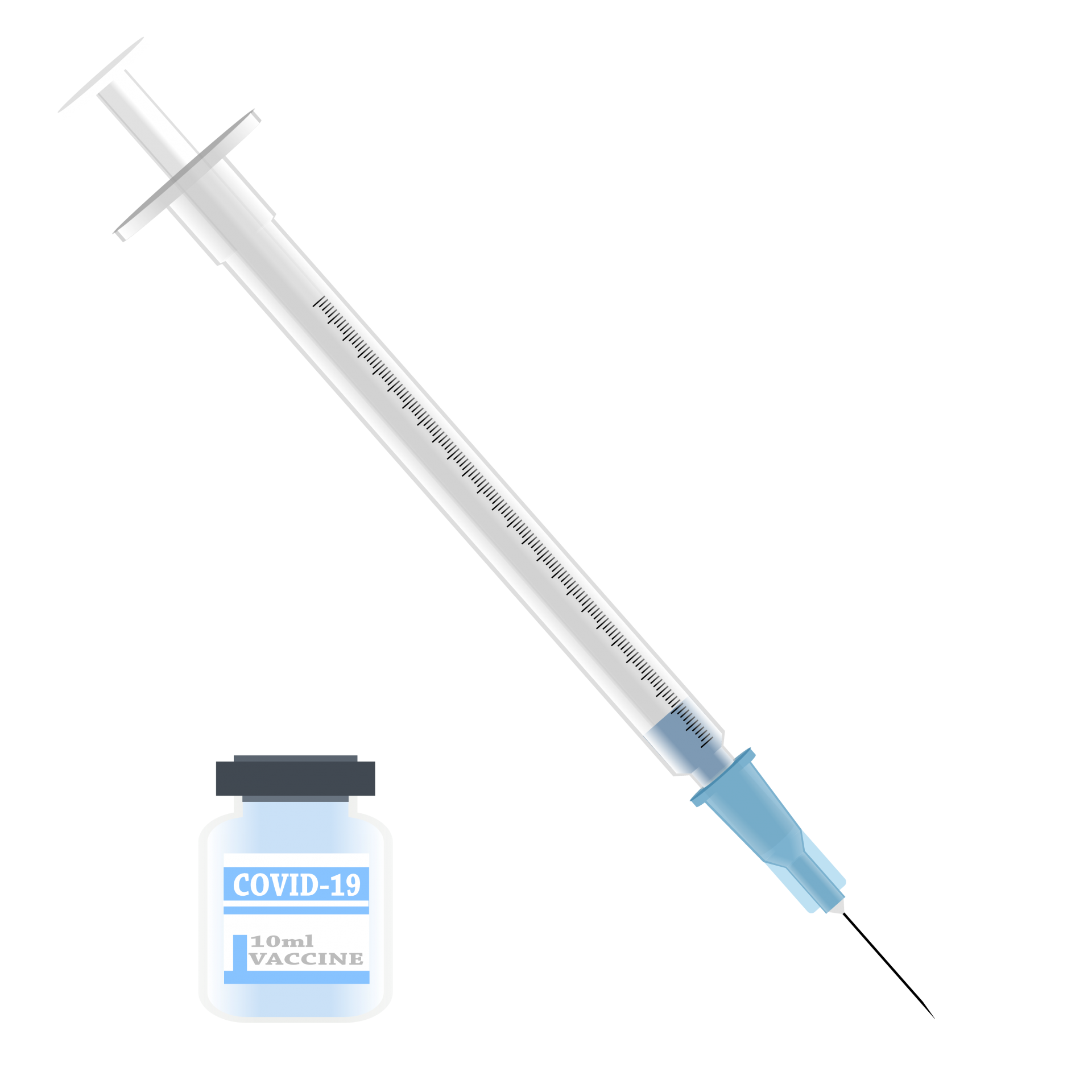 Vector illustration of a syringe with hypodermic needle for vaccination against covid-19 clipart on transparent png background