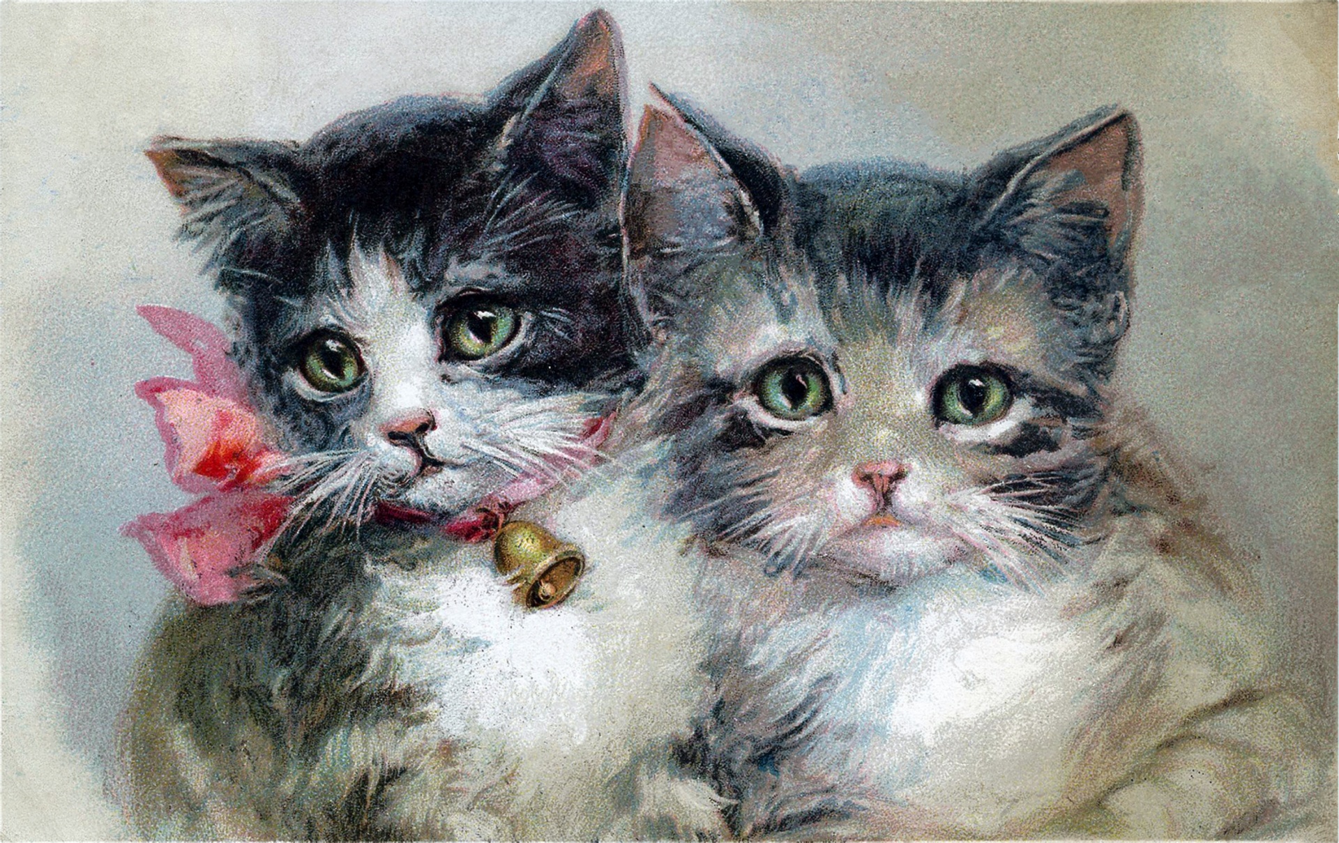 Vintage kitten cats art old antique public domain illustration poster postcard painting cute