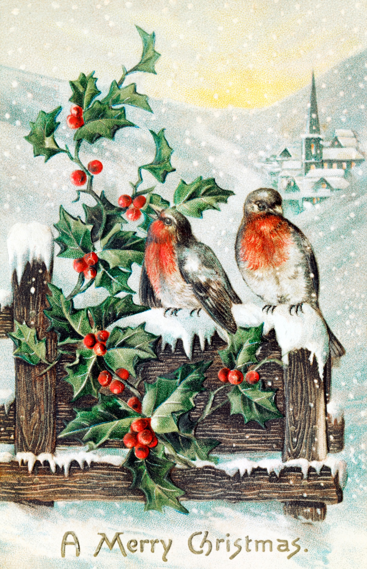 Vintage Christmas Card Birds Card