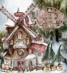 Christmas Windmill Watercolor