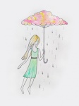 Cloud, Girl, Umbrella, Sweet