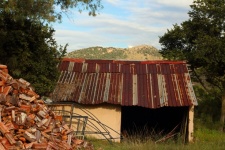 Crude Shed With A Pile Of Cut Wood