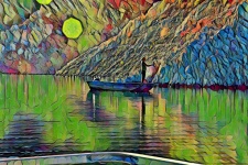 Man Fishing Boat Lake