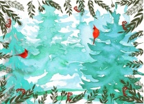 Watercolor Forest Red Cardinals