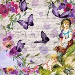Vintage Floral Girl Butterfly